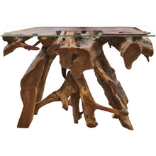 Teak Wood Root Console Table with Glass Top, 48 inches