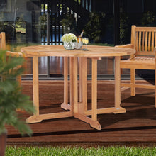Teak Wood Butterfly Round Outdoor Patio Folding Table, 47 Inch
