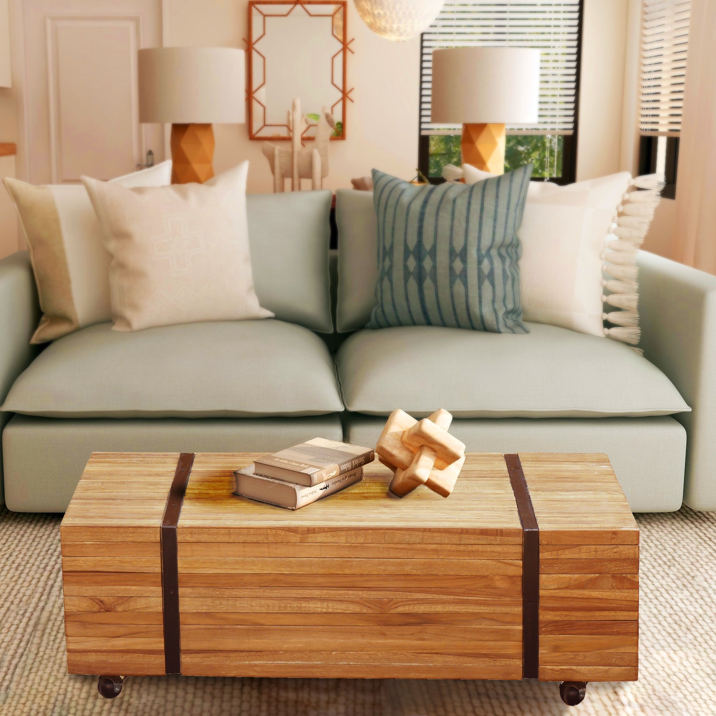 Teak Wood Hanover Coffee Table With Wheels by Chic Teak Teak Wood Hanover Coffee Table With Wheels by Chic Teak