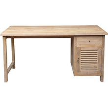 Recycled Teak Wood Louvre Writing Desk with 1 Door & Drawer