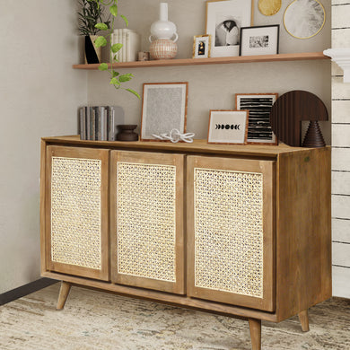 Recycled Teak Wood West Indies Rattan Chest with 3 Doors