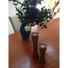 Slim Recycled Teak Wood Candleholder, set of 2