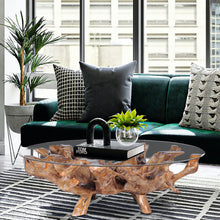 Teak Wood Root Coffee Table including a 63" Round Glass Top