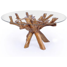 Teak Wood Root Dining Table Including 55 Inch Round Glass Top