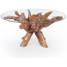 Teak Wood Root Dining Table Including a Round 48 Inch Glass Top