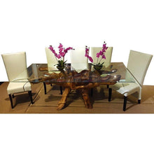 Teak Wood Root Dining Table Including a 71 x 40 Inch Glass Top