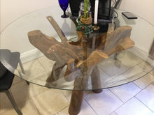Teak Wood Root Dining Table Including a Round 48 Inch Glass Top