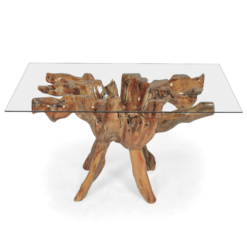 Teak Wood Root Dining Table with 63 inch Square Glass Top by Chic Teak ...