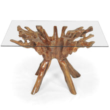 Teak Wood Root Dining Table with 63 inch Square Glass Top