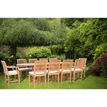 11 Piece Teak Wood Castle Patio Dining Set with Oval Double Extension Table, 8 Side Chairs and 2 Arm Chairs