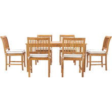 7 Piece Teak Wood Castle 63" Rectangular Medium Bistro Dining Set with 6 Side Chairs