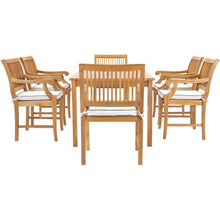 7 Piece Teak Wood Castle 71" Rectangular Large Bistro Dining Set with 6 Arm Chairs