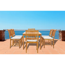 7 Piece Teak Wood Castle 71" Rectangular Large Bistro Dining Set with 6 Side Chairs