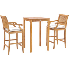 3 Piece Teak Wood Castle Intimate Patio Bistro Bar Set with 27" Bar Table & 2 Barstools with Arms