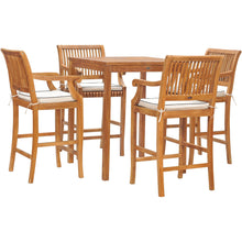 5 Piece Teak Wood Castle Patio Bistro Bar Set with 35" Bar Table & 4 Barstools with Arms