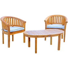 3 Piece Teak Wood Peanut Patio Lounge Set, 2 Chairs & Coffee Table