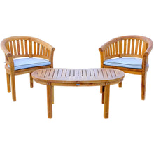 3 Piece Teak Wood Peanut Patio Lounge Set, 2 Chairs & Coffee Table