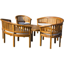 5 Piece Teak Wood Peanut Patio Lounge Set, Double Bench, Triple Bench, 2 Chairs & Coffee Table