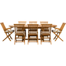 9 Piece Teak Wood Miami Patio Dining Set with Oval Extension Table, 2 Folding Arm Chairs and 6 Folding Side Chairs