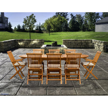 9 Piece Teak Wood Miami Patio Dining Set with Oval Extension Table, 2 Folding Arm Chairs and 6 Folding Side Chairs