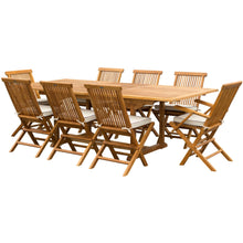 9 Piece Teak Wood Miami Patio Dining Set with Rectangular Extension Table, 2 Folding Arm Chairs and 6 Folding Side Chairs