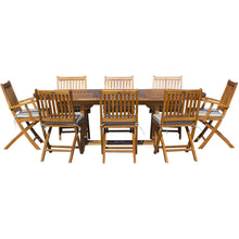 9 Piece Teak Wood Santa Barbara Patio Dining Set with Oval Extension Table, 2 Folding Arm Chairs and 6 Folding Side Chairs