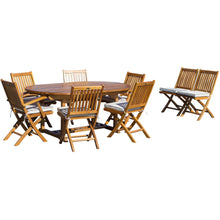 9 Piece Teak Wood Santa Barbara Patio Dining Set with Oval Extension Table, 2 Folding Arm Chairs and 6 Folding Side Chairs