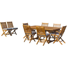 9 Piece Teak Wood Santa Barbara Patio Dining Set with Rectangular Extension Table, 2 Folding Arm Chairs and 6 Folding Side Chairs