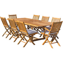 9 Piece Teak Wood Santa Barbara Patio Dining Set with Rectangular Extension Table, 2 Folding Arm Chairs and 6 Folding Side Chairs