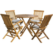 5 Piece Teak Wood California Dining Set with 47" Round Folding Table and 4 Folding Arm Chairs