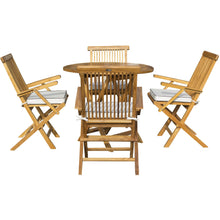 5 Piece Teak Wood California Dining Set with 47" Round Folding Table and 4 Folding Arm Chairs