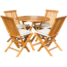 5 Piece Teak Wood California Dining Set with 47" Round Folding Table and 4 Folding Side Chairs