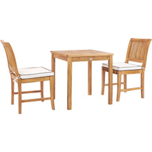 3 Piece Teak Wood Florence Intimate Bistro Dining Set with 27" Square Table and 2 Side Chairs