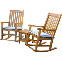 3 Piece Teak Wood Santiago Patio Lounge Set with 2 Rocking Chairs and Side Table