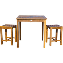 3 Piece Teak Wood Seville Medium Counter Height Patio Bistro Set, 2 Counters Stools and 35" Square Table