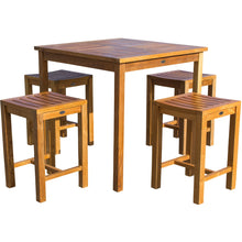 5 Piece Teak Wood Seville Medium Counter Height Patio Bistro Set, 4 Counters Stools and 35" Square Table