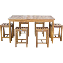 7 Piece Teak Wood Antigua Patio Counter Height Bistro Set with 63" Rectangular Table and 6 Stools