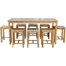 9 Piece Teak Wood Antigua Patio Counter Height Bistro Set with 71" Rectangular Table and 8 Stools