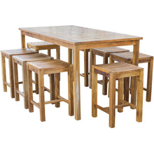9 Piece Teak Wood Antigua Patio Counter Height Bistro Set with 71" Rectangular Table and 8 Stools