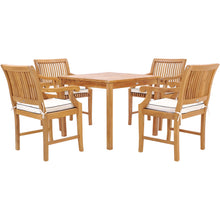 5 Piece Teak Wood Florence Bistro Dining Set with 35" Square Table and 4 Arm Chairs