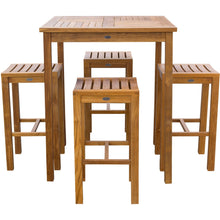 5 Piece Teak Wood Havana Patio Bar Set with 35" Table & 4 Barstools