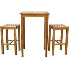 3 Piece Teak Wood Havana Small Patio Bistro Bar Set with 27" Square Table & 2 Barstools