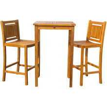 3 Piece Teak Wood Maldives Small Patio Bistro Bar Set with 27" Square Bar Table & 2 Armless Bar Chairs