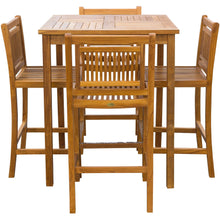 5 Piece Teak Wood Maldives Patio Bistro Bar Set with 35" Square Bar Table & 4 Armless Bar Chairs