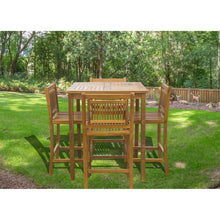 5 Piece Teak Wood Maldives Patio Bistro Bar Set with 35" Square Bar Table & 4 Armless Bar Chairs
