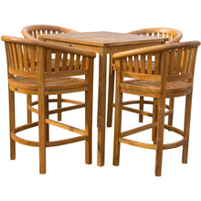 5 Piece Teak Wood Peanut Patio Bistro Bar Set with 4 Bar Chairs and 35" Bar Table