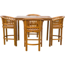 5 Piece Teak Wood Peanut Patio Bistro Bar Set with 4 Bar Chairs and 55" Bar Table