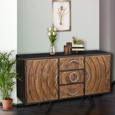 Toltec Recycled Mango Wood and Metal Buffet with 3 Drawers and 2 Doors