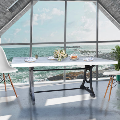 Muan Rustic Grey Wash Recycled Mango Wood Dining Table with Ironwork Base