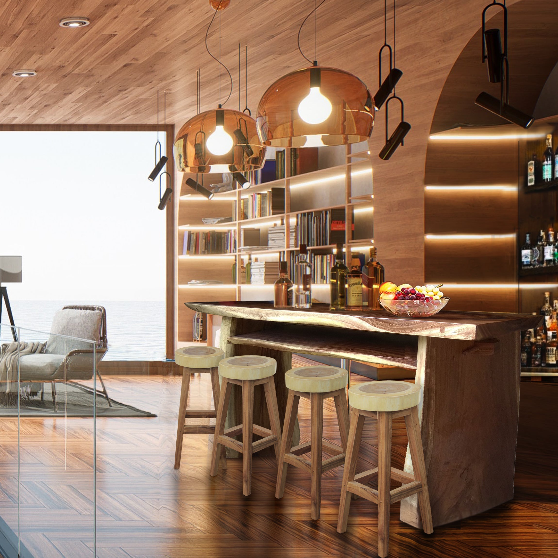 Suar Live Edge Slab Freestanding Bar with Shelf, 98 Inch (choice